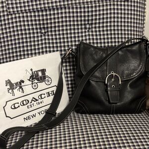 Coach SoHo vintage Black Leather saddle messenger flap Bag